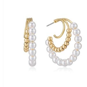 Ettika PEARL AND 18KT GOLD PLATED BEADED HOOP EARRINGS, $60